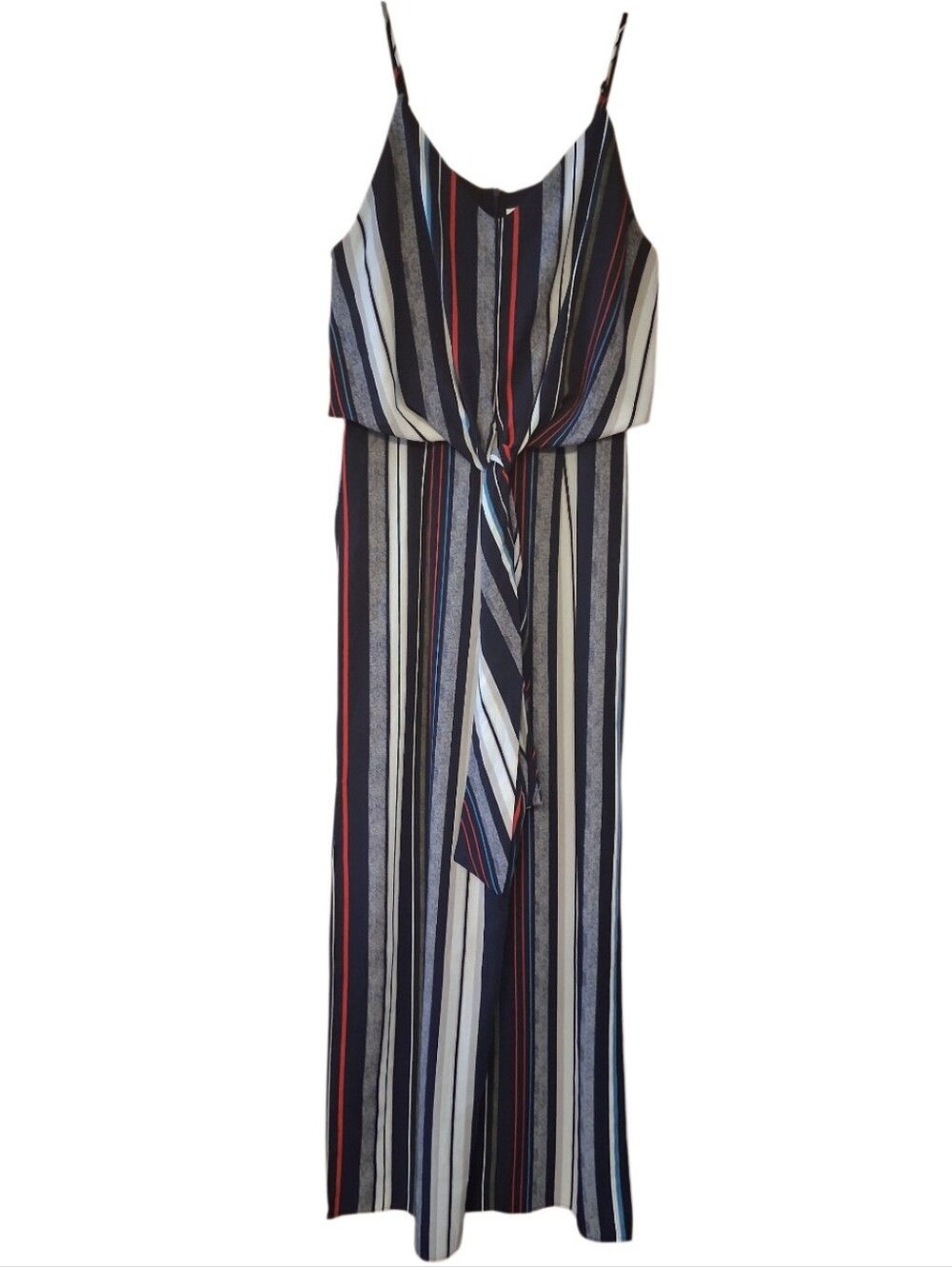 Monteau Striped Tie-Front Wide Leg Jumpsuit with Side Slits Size M